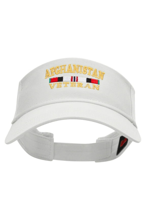 Afghanistan Vet Ribbon Embroidered Cotton Twill Sun Visor - White OSFM
