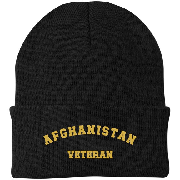 Afghanistan Veteran Beanie Embroidered Military Hat Winter Knit Cap Gift for Men Women (Black)