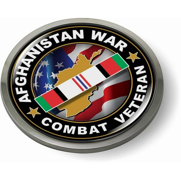 Afghanistan War Combat Veteran 3D Domed CAR Emblem Badge Sticker Round Chrome Metal Round Bezel