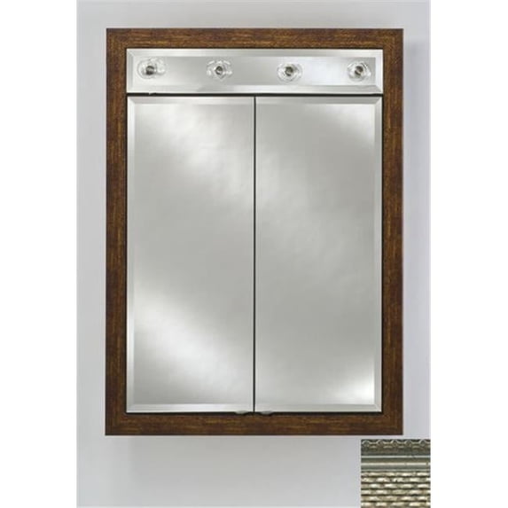 Afina Corporation DD-LC2434RELGSV 24 in.x 34 in.Recessed Double Door Cabinet with Contemporary Lights - Elegance Silver