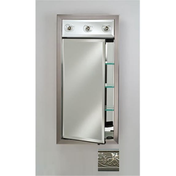 Afina Corporation SD-LC1730RARSSV 17 in.x 30 in.Recessed Single Door Cabinet with Contemporary Lights - Aristocrat Silver