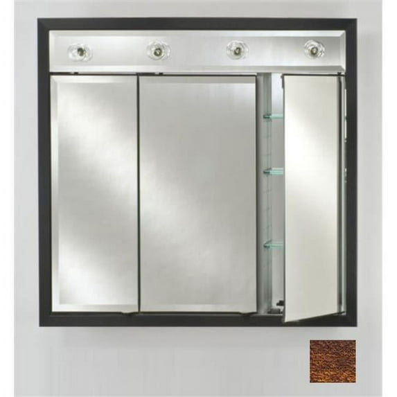 Afina Corporation TD-LC3834RTRICO 38 in.x 34 in.Recessed Triple Door Cabinet with Contemporary Lights - Tribeca Hammered Copper