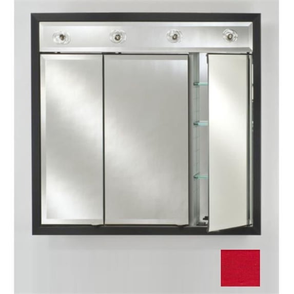 Afina Corporation TD-LC4434RCOLRD 44 in.x 34 in.Recessed Triple Door Cabinet with Contemporary Lights - Colorgrain Red
