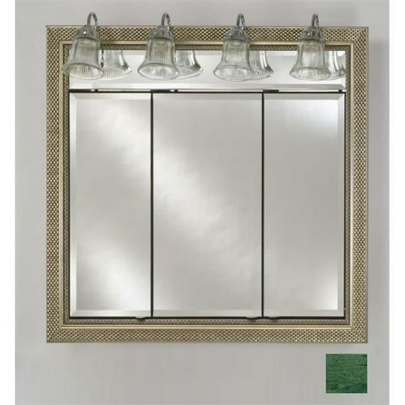 Afina Corporation TD-LT4434RRUSGN 44 in.x 34 in.Recessed Triple Door Cabinet with Traditional Lights - Rustic Wood Green