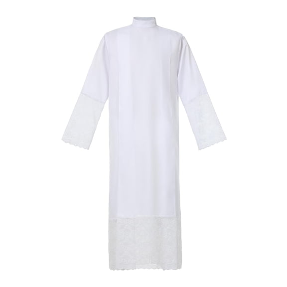 Afinprain Church Alb with Lace Trim and Stand Collar Liturgical Vestments for Clergy