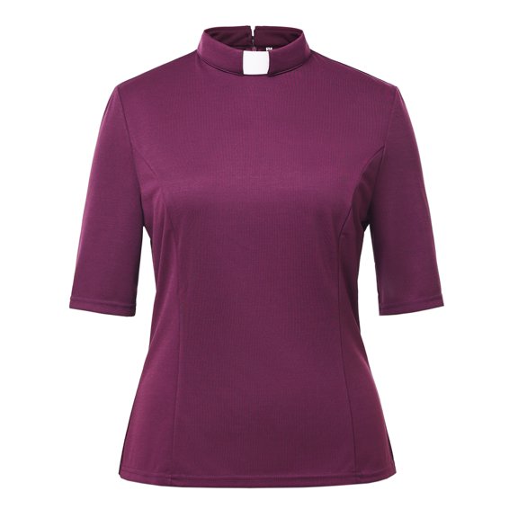 Afinprain Women's Clergy Blouse with Tab Collar Half Sleeve Knit Shirt for Ministers