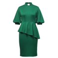 thumbnail image 1 of Afinprain Women's Clergy Dress with Tab Collar Peplum Waist and Puff Sleeve Church Minister Uniform, 1 of 8