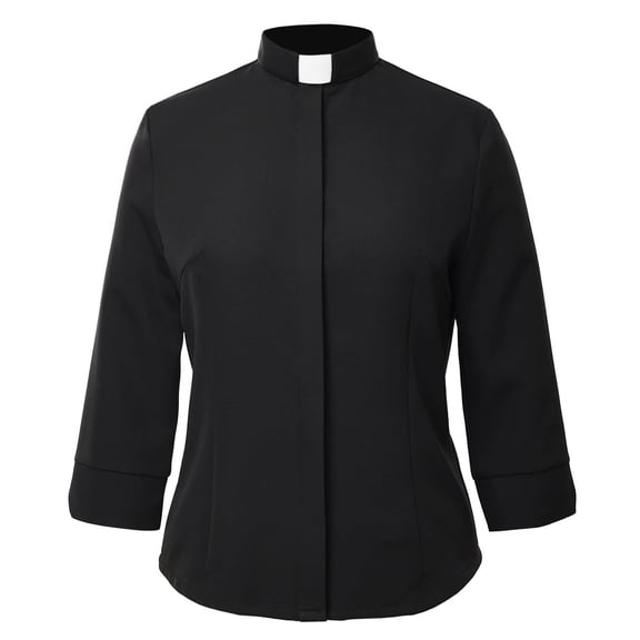 Afinprain Womens 3/4 Sleeve Clergy Blouse with Tab Collar Female Minister Tops