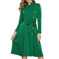 thumbnail image 1 of Afinprain Womens Long Sleeve Clergy Dress with Tab Collar and Belted A-Line Church Dress, 1 of 6