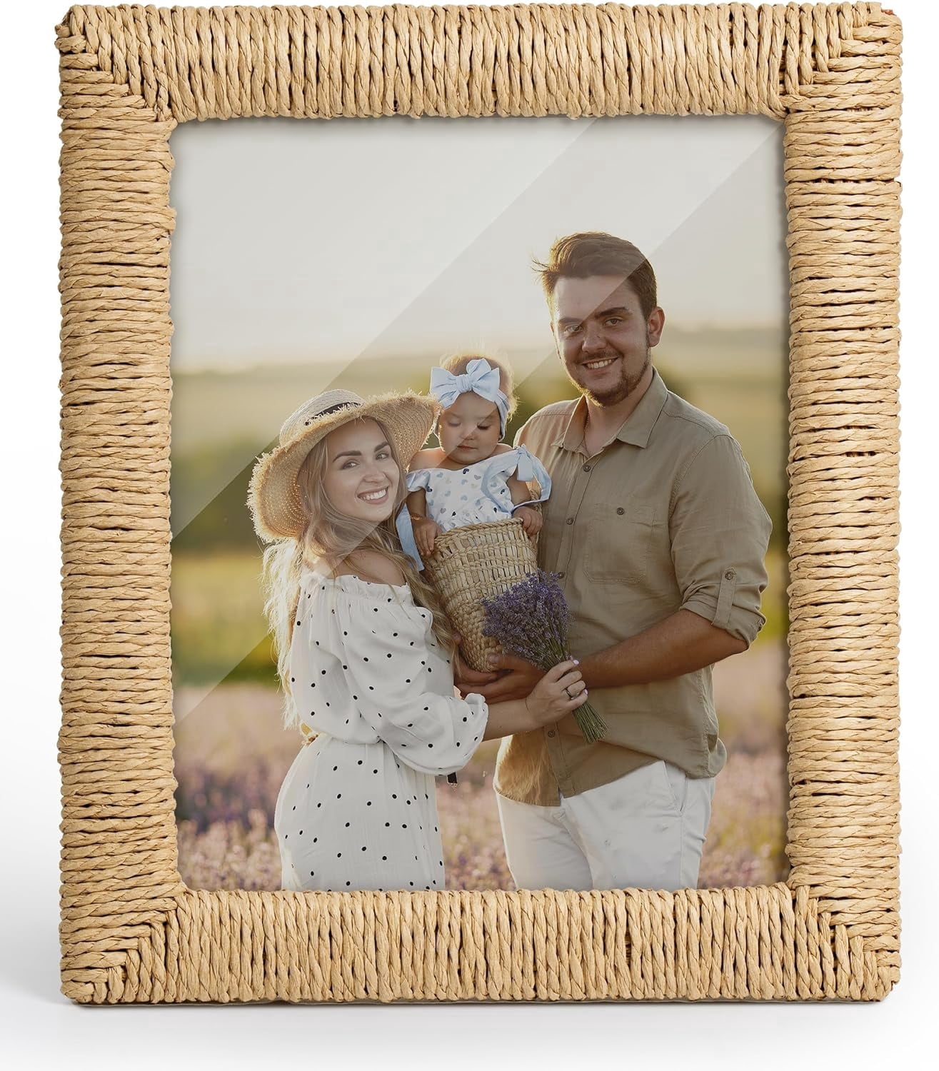 Afuly 8x10 Picture Frame, Boho Picture Frame with Glass and Paper Rope for Wall Hanging or Tabletop Display, Unique Gift for Mom, Grandma, Friends