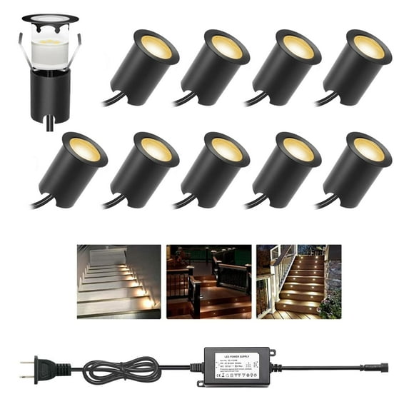 Afoxsos  10-Pack Recessed LED Deck Lights Kit with Protective Shell – IP67 Waterproof, 12V Low Voltage, Warm White Outdoor Lighting for Yard, Garden, Stairs, Entryways