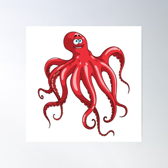 Afraid Red Octopus Poster Wall Art, Modern Wall Decor For Living Room Bedroom, 24x24 UNFRAMED