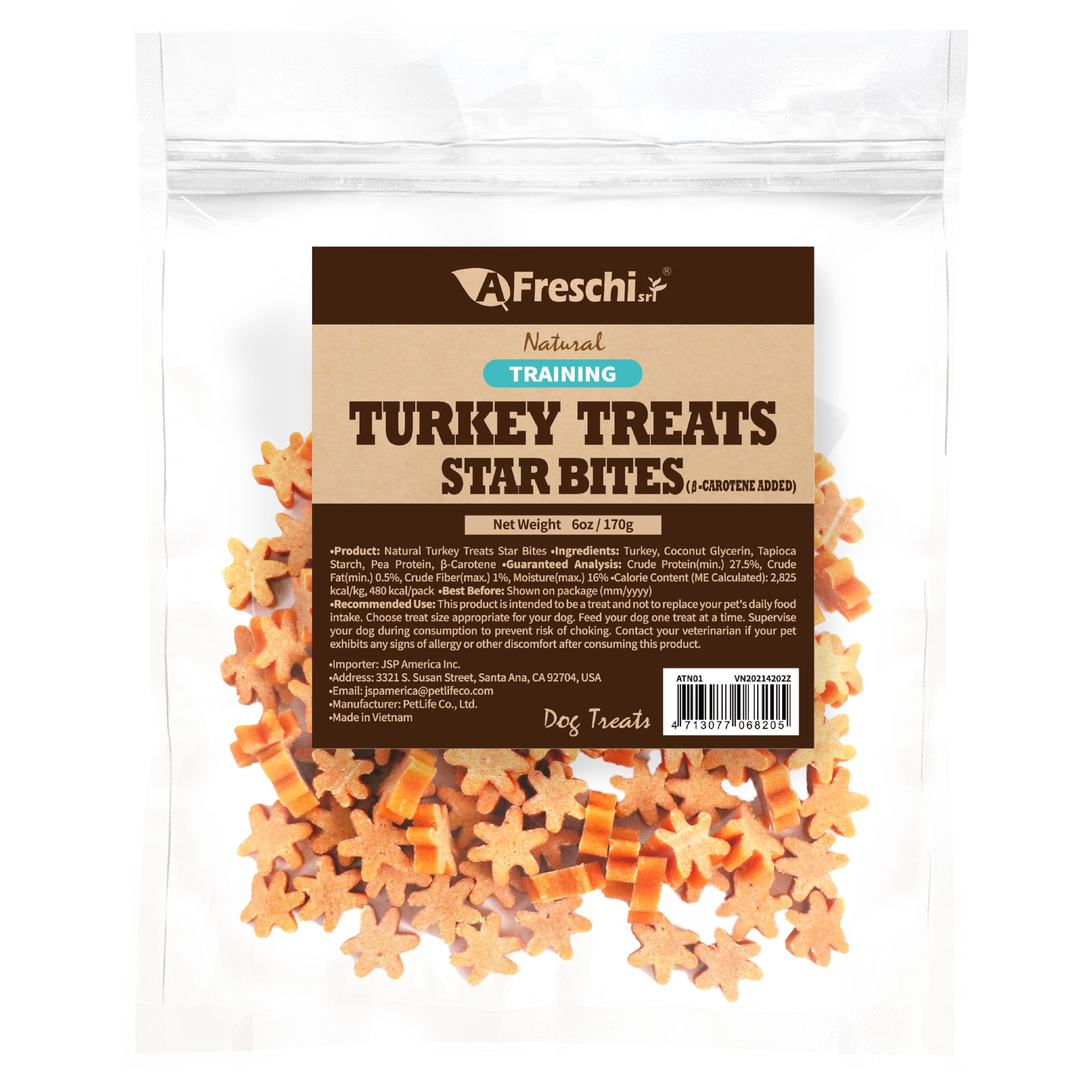 Afreschi Natural Cat Treats - Turkey, Chicken & Mackerel W-Shaped Bites, Grain-Free, High-Protein, Hypoallergenic (6 Oz)