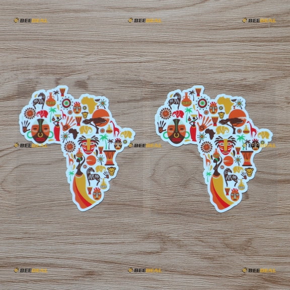 Africa African Continent Map Outline Icons Symbols Style Vinyl Decal Sticker - 2 Pack Glossy, 4 Inches - for Car Boat Laptop Cup