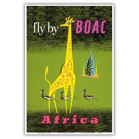 Africa - African Giraffe and Gazelles - Fly by BOAC (British Overseas Airways Corporation) - Vintage Airline Travel Poster by Laban c.1956 - Master Art Print (Unframed) 13in x 19in