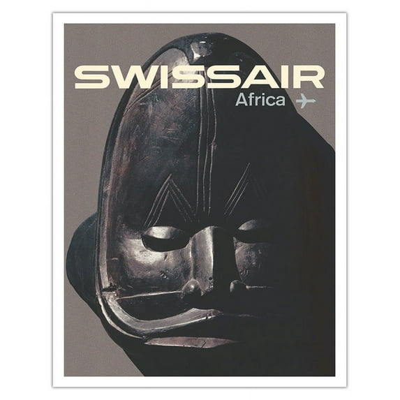 Africa - African Tribal Mask - Swissair - Vintage Travel Poster by Manfred Bingler c.1964 - Fine Art Matte Paper Print (Unframed) 11x14in