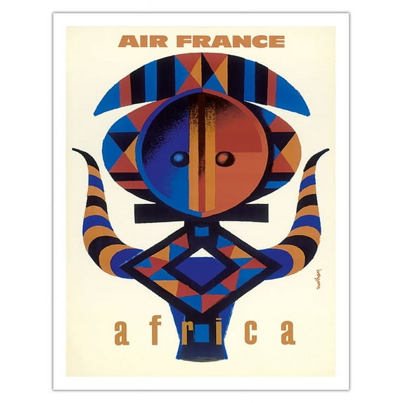 Africa - Air France - African Tribal Motif - Vintage Airline Travel Poster by Jaques Nathan-Garamond c.1960 - Fine Art Matte Paper Print (Unframed) 11x14in