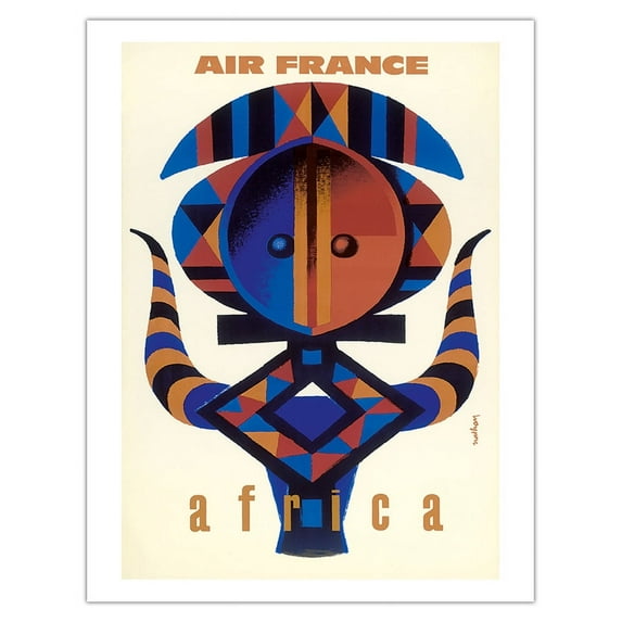 Africa - Air France - African Tribal Motif - Vintage Airline Travel Poster by Jaques Nathan-Garamond c.1960 - Fine Art Matte Paper Print (Unframed) 20x26in