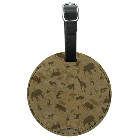 Africa Animal Silhouettes All Over Pattern Round Leather Luggage Card Suitcase Carry-On ID Tag