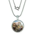 thumbnail image 1 of Africa Animals Selfie Giraffe Elephant Lion Zebra 0.75" Pendant with Sterling Silver Plated Chain, 1 of 4