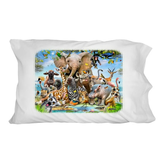 Africa Animals Smile Selfie Elephant Giraffe Zebra Hippo Rhino Novelty Bedding Pillowcase