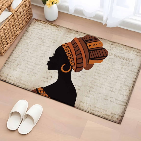 Africa Black Women Bathroom Mats 2x3 FT, Non Slip Small Kitchen Mat, African Native Ethnic Vintage Washable Soft Backed Front Door Throw Rugs Non-Shedding Indoor Outdoor Doormat for Entryway Sink