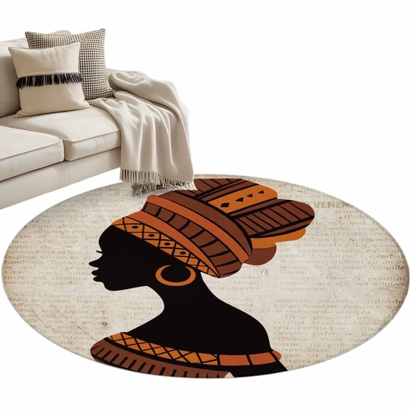 Africa Black Women Large Area Rugs for Bedroom Living Room, Soft Non Slip Carpet Bedside Rug, African Native Ethnic Vintage Round Floor Cover Kitchen Accent Rug 3' for Dining Room/Office