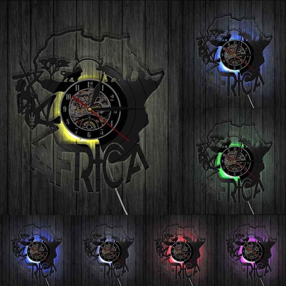 Africa Decor Vinyle Record Wall Clock Africa Artwork Laser Cut Wall Clock Night Light Function Handmade Gift for any Occasion