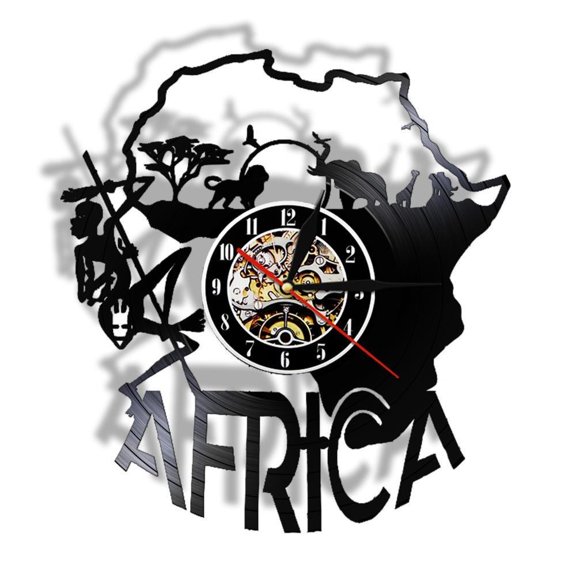 Africa Decor Vinyle Record Wall Clock Africa Artwork Laser Cut Wall Clock Night Light Function Handmade any Occasion Without LED