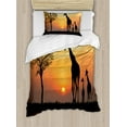 thumbnail image 1 of Africa Duvet Cover Set, Giraffes on Bushes by the Lake Surface Horizon in the Middle of Nowhere Image, Decorative 2 Piece Bedding Set with 1 Pillow Shams, Twin Size, Orange Black, by Ambesonne, 1 of 3