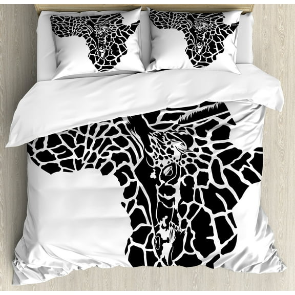 Ambesonne Black White Duvet Cover Sets, Wild Animal Print Map, 2-Queen, White and Black