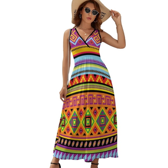 Africa Ethnic Colorful Pattern Sleeveless Dress Summer Women Clothes Dress for Pregnant Women Dresses