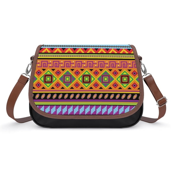 Africa Ethnic Colorful Pattern Vintage Crossbody Bag for Women Medium Leather Hobo Bags Shoulder Bag Classic City Leather Satchels