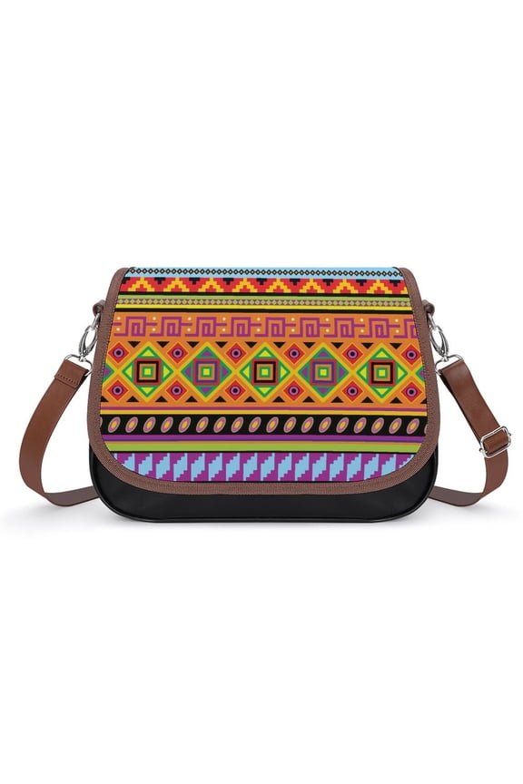 Africa Ethnic Colorful Pattern Vintage Crossbody Bag for Women Medium Leather Hobo Bags Shoulder Bag Classic City Leather Satchels