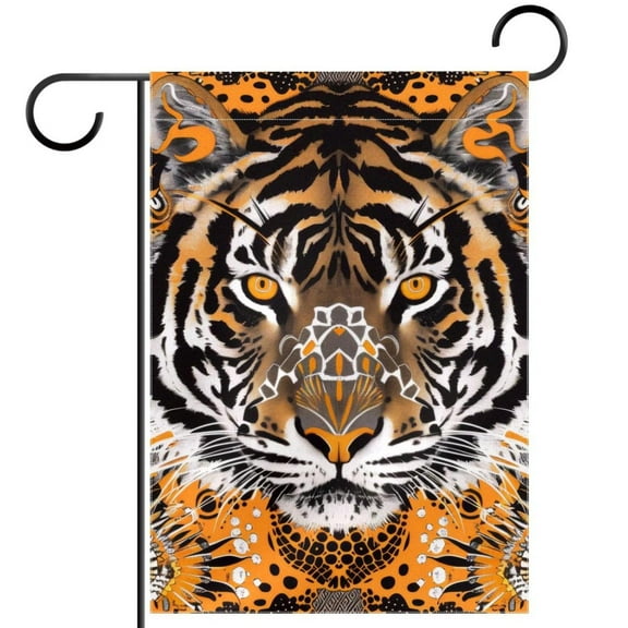 Africa Ethnic Wild Animal Tiger Orange Pattern Double Sided Garden Flag Decorative Weather Resistant Yard Flag, Large DIY Vertical Flag for Farmhouse Patio Lawn, 28x40 Inch
