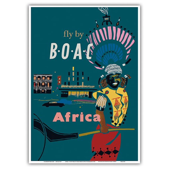 Africa - Fly by BOAC (British Overseas Airways Corporation) - African Native - Vintage Airline Travel Poster by Dick Negus & Philip Sharland c.1954 - Master Art Print 10in x 14in