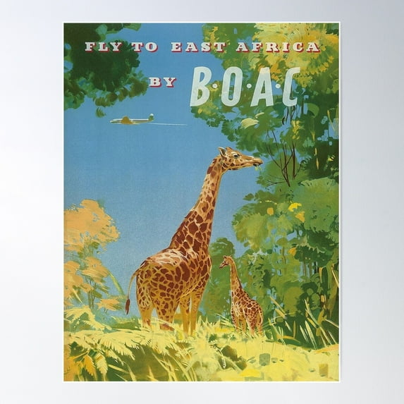 Africa Giraffes, Vintage Airline Travel Poster Poster Wall Art, Modern Wall Decor For Living Room Bedroom, 12x18 UNFRAMED