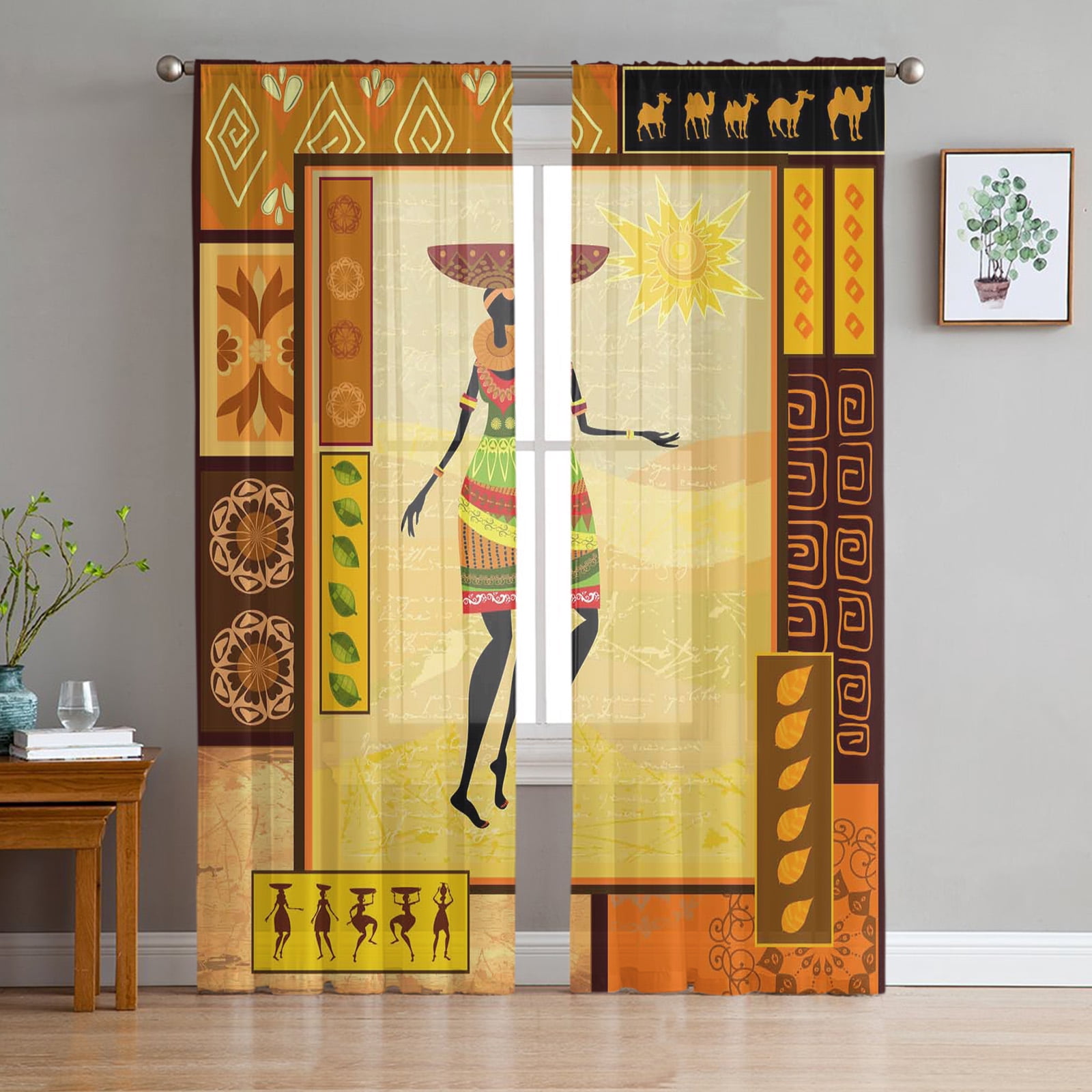Africa Indian Elephant Window Curtains Living Room Tulle Curtains