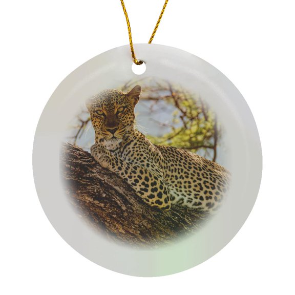 3drose, Africa, Kenya, Samburu National Reserve. African Leopard in Tree., Circle Porcelain Ornament
