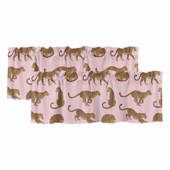 Africa Leopard Animal 2 Panels Kitchen Valance, Pink Background Abstract Simple Curtains Valances for Small Windows Rod Pocket Window Treatments for Living Room Bedroom 42"W x 12"L
