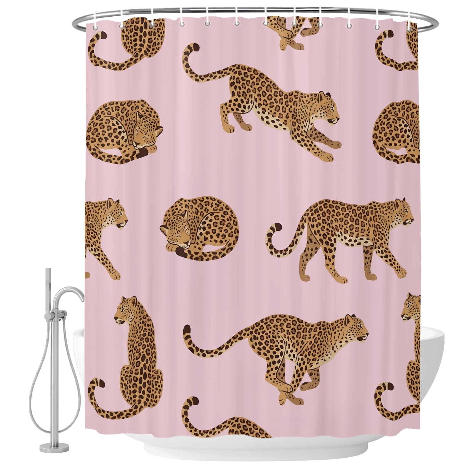 Africa Leopard Animal Shower Curtain for Bathroom, Pink Background ...