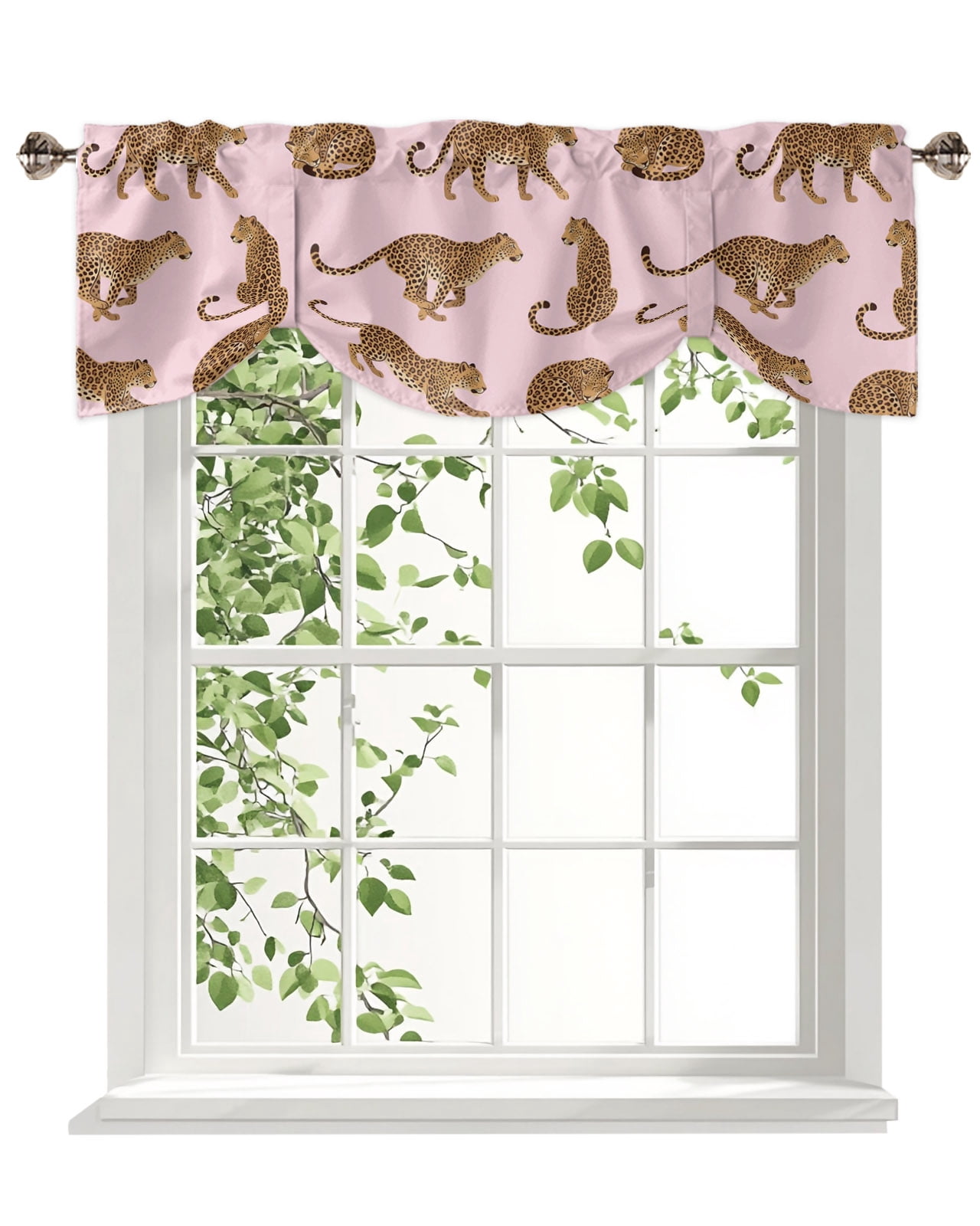 Africa Leopard Animal Tie Up Valances Curtain, Pink Background Abstract ...
