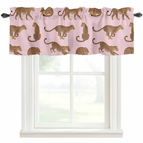 Africa Leopard Animal Valances for Windows Pink Background Abstract Simple Rod Pocket Curtain Valance Window Treatment Short Curtains for Kitchen Living Room, 42"x12"
