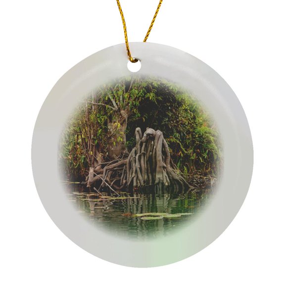 3drose, Africa, Liberia, Monrovia. View of Mangroves on the Du River., Circle Porcelain Ornament