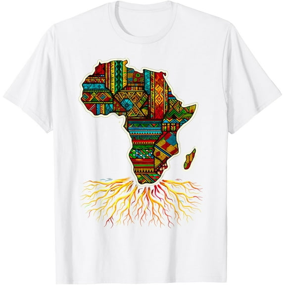 Africa Map African Roots Kente Clothes T-ShirtMen and women, Black T-shirt, size: Extra large S-4XL