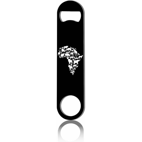 Africa Map Flat Bottle Opener Wildlife Animals Speed Metal Opener Heavy Duty Bottle Opener Stainless Steel Key for Beer Bartender Pub Bar Drinks Kitchen Seniors Man Women Black 1.6x7InchWhite