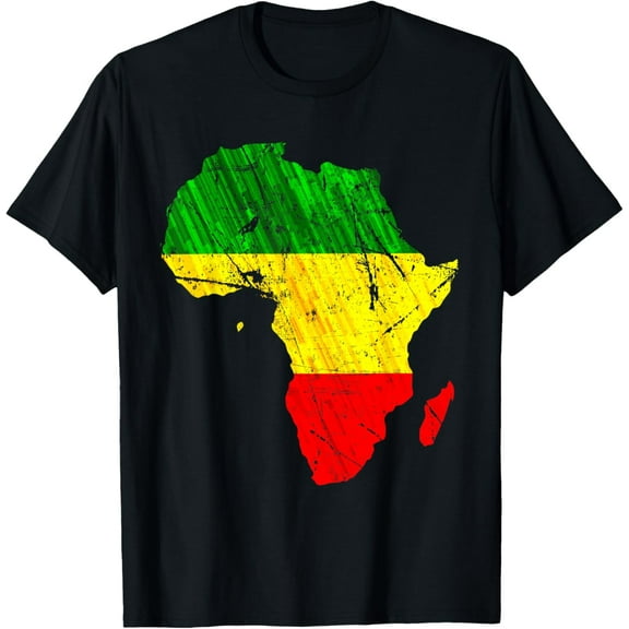 Africa Map Reggae Rasta TShirt Green Yellow Red Africa pride T-ShirtMen and women, Black T-shirt, size: Extra large S-4XL