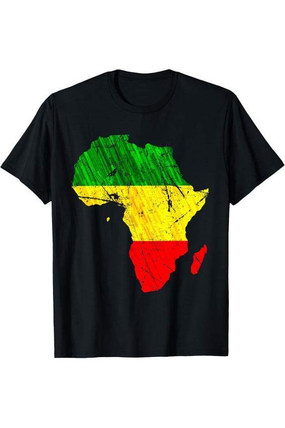 Africa Map Reggae Rasta TShirt Green Yellow Red Africa pride T-ShirtMen and women, Black T-shirt, size: Extra large S-4XL