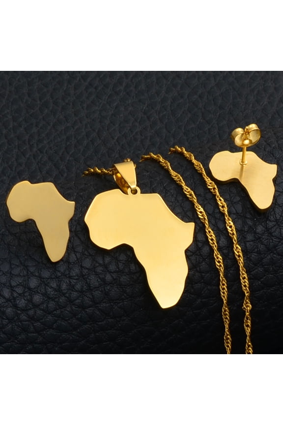 Africa Map Sets Pendant Necklace and Earrings 14K Gold African Maps Jewelry Set for Women Gitls