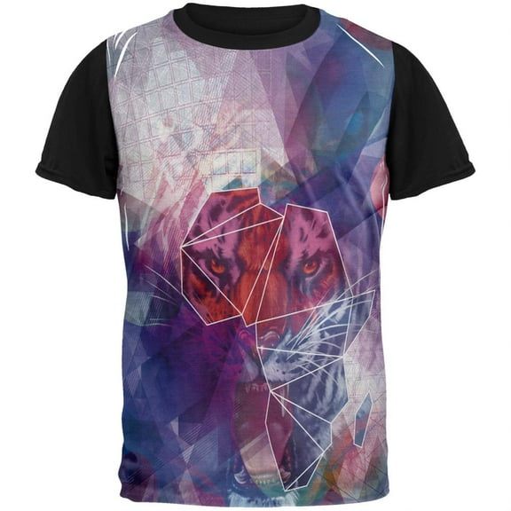 Africa Map Tiger Adult Black Back T-Shirt - Small